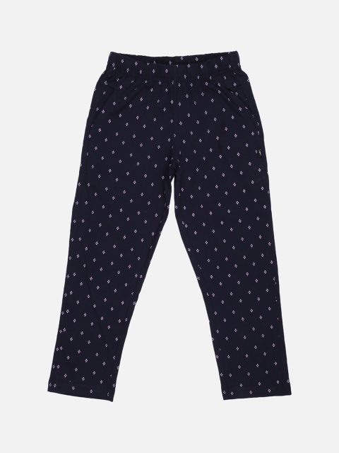 

PROTEENS Girls Navy Blue & Pink Printed Straight Fit Track Pants