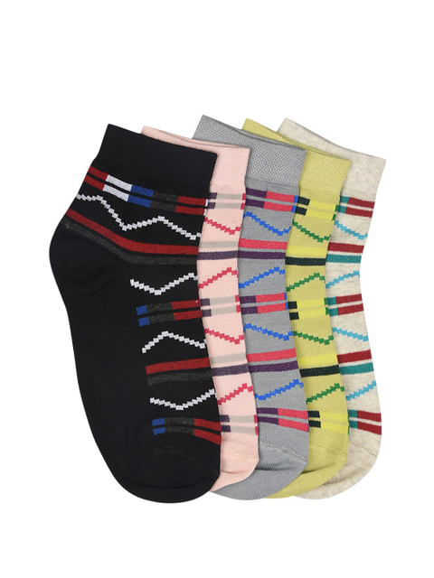

MARC Women Pack of 5 Patterned Ankle-Length Socks, Black
