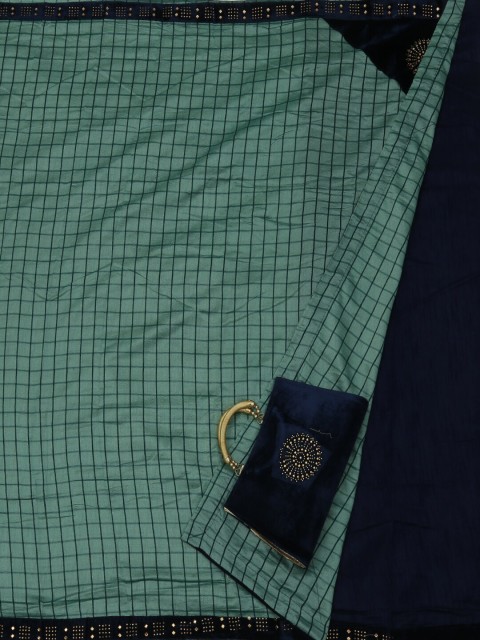 

Pothys Sea Green & Navy Blue Art Silk Checked Saree