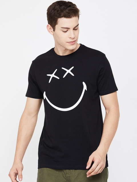 

Smiley World Men Black Printed Round Neck T-shirt