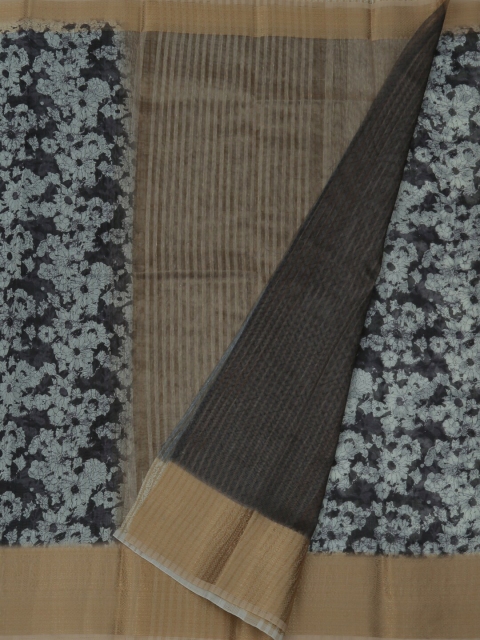 

Pothys Grey & Brown Jute Silk Floral Printed Saree