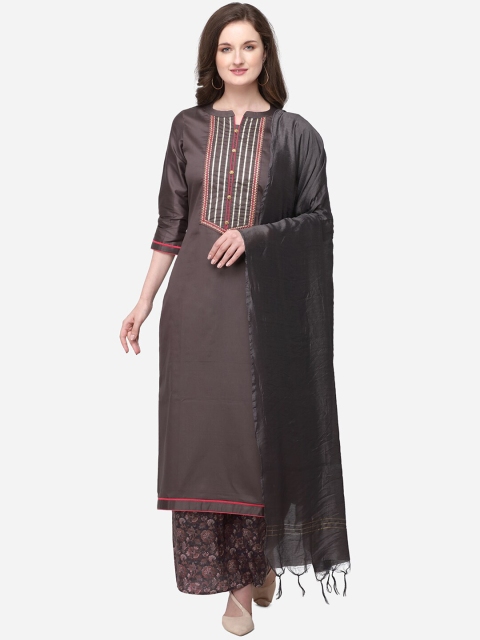 

Kvsfab Brown Silk Blend Unstitched Dress Material