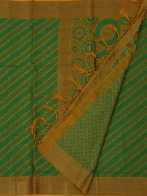

Pothys Green & Brown Cotton Blend Striped Chanderi Saree