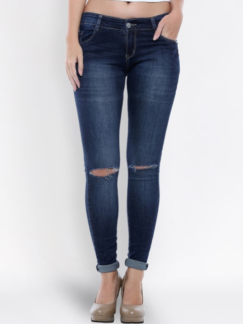 

fungus Women Navy Blue Slim Fit High-Rise Slash Knee Stretchable Jeans