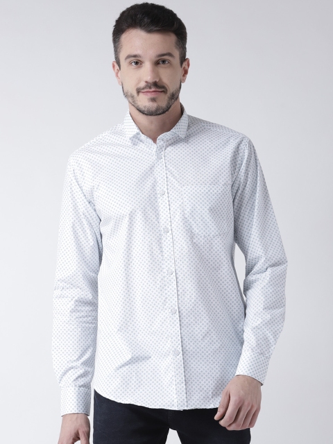 

Routeen Men White Modern Slim Fit Printed Casual Shirt