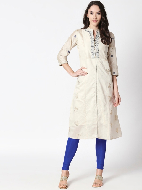 

HUUR Women Cream-Coloured Embroidered A-Line Kurta