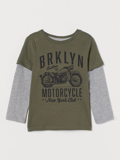 

H&M Boys Olive Green Printed Long-Sleeved Jersey Top