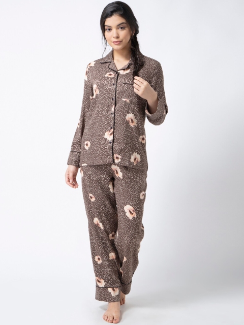 ADORENITE Women Brown & Beige Printed Night suit