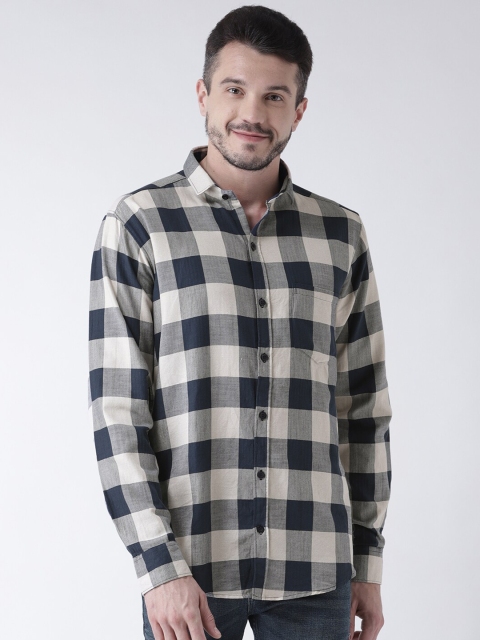 

Routeen Men Blue & Cream-Coloured Slim Fit Checked Casual Shirt