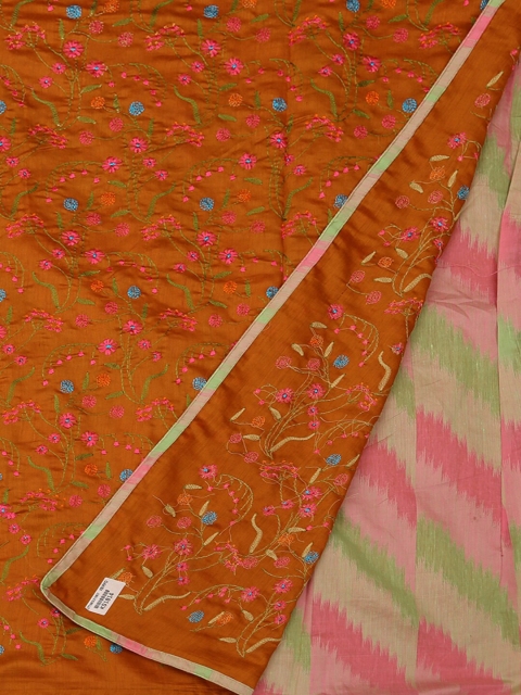 

Pothys Brown & Cream-Coloured Cotton Blend Floral Print Saree