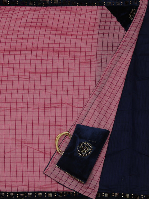

Pothys Pink & Navy Blue Art Silk Checked Saree
