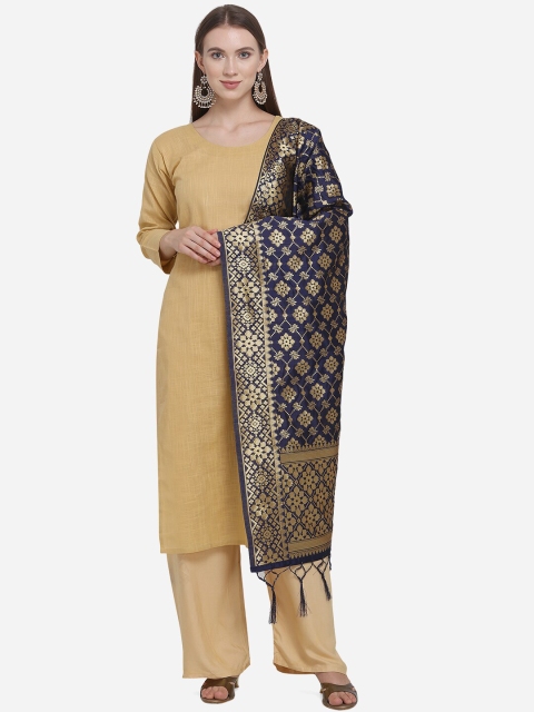 

SHEEYA Navy Blue Woven Design Banarasi Silk Dupatta