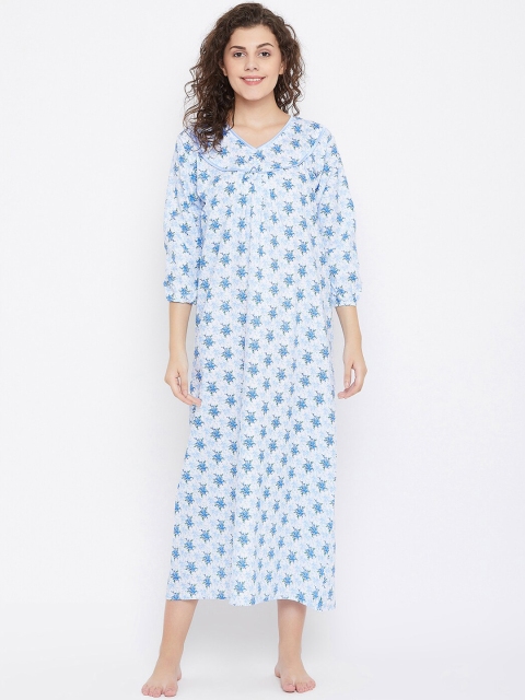 

Clovia Blue & White Printed Nightdress NS1332P08