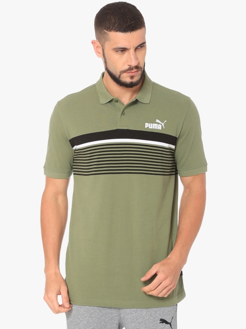 

Puma Men Green Striped Polo Collar T-shirt