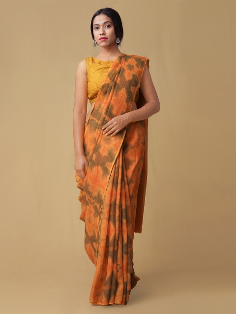 

Unnati Silks Orange Pure Cotton Handloom Dyed Kota Saree