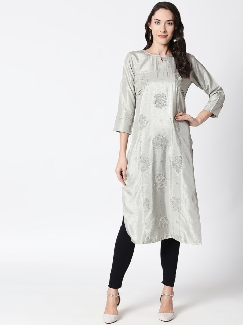 

HUUR Women Grey Woven Design Straight Kurta
