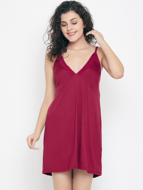 

Clovia Maroon Solid Nightdress