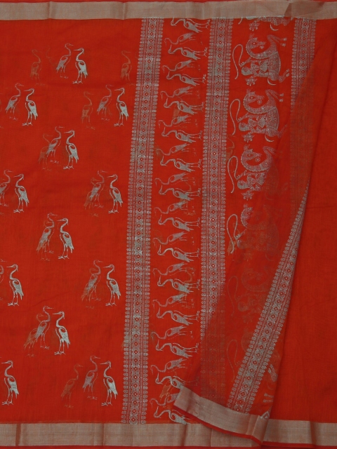

Pothys Orange Printed Linen Blend Saree