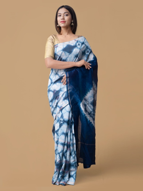 

Unnati Silks Blue Silk Cotton Dyed Chanderi Saree