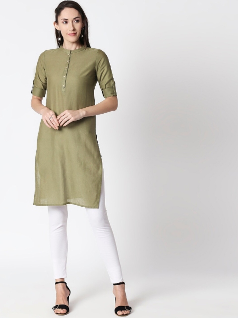 

HUUR Women Green Solid Straight Kurta