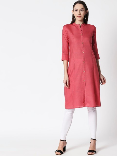 

HUUR Women Pink Solid Straight Kurta