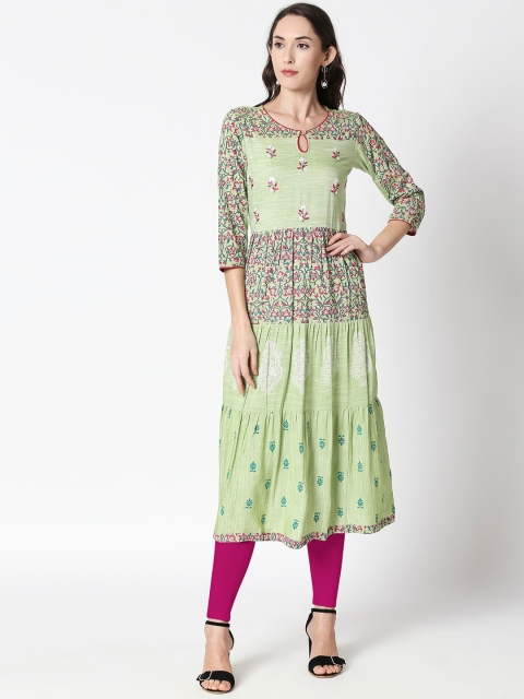 

HUUR Women Mint Green & Red Floral Printed Anarkali Kurta
