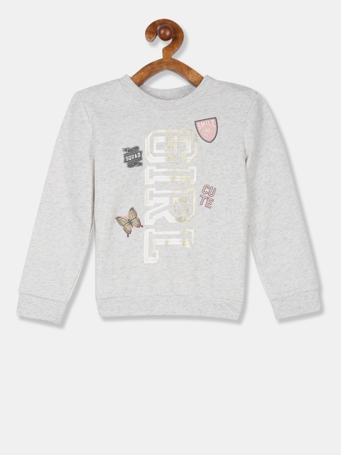 

The Childrens Place Girls Grey Melange & White Printed Sweatshirt