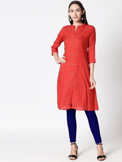 

HUUR Women Red Solid Straight Kurta