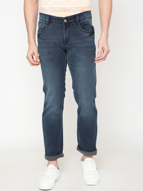

Oxemberg Men Navy Blue Straight Fit Mid-Rise Clean Look Stretchable Jeans
