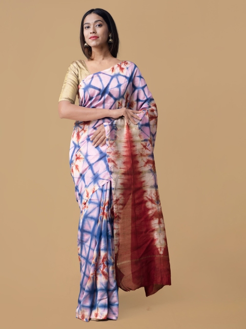 

Unnati Silks Pink Silk Cotton Dyed Chanderi Saree