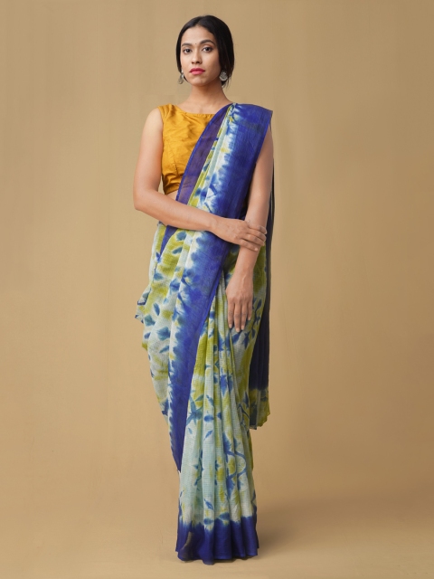 

Unnati Silks Blue & Green Pure Cotton Printed Kota Saree