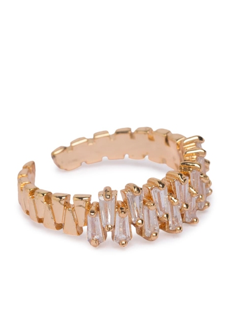 

Globus Women Rose Gold-Plated & White CZ-Studded Adjustable Statement Finger Ring