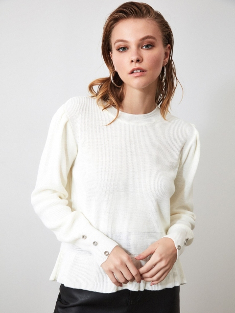 

TRENDYOL COLLECTION Women Off-White Solid Pullover Sweater