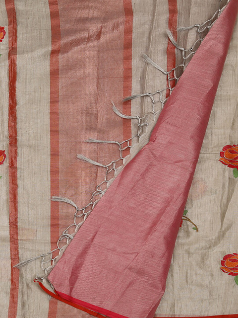 

Pothys Silver-Toned & Pink Tissue Woven Design Saree