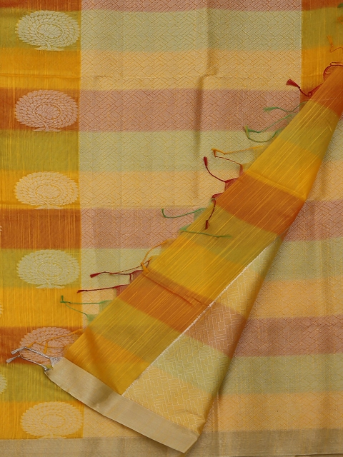 

Pothys Yellow & Silver Cotton Blend Woven Design Saree