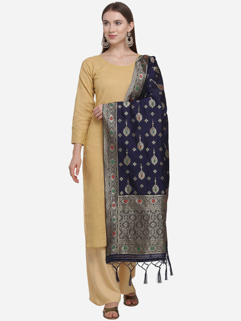 

SHEEYA Navy Blue & Silver-Coloured Woven Design Dupatta DUPATTA21