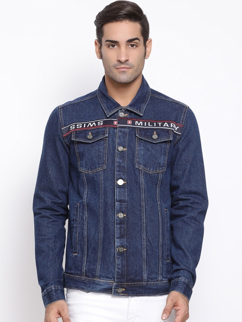

SWISS MILITARY Men Navy Blue Solid Denim Jacket