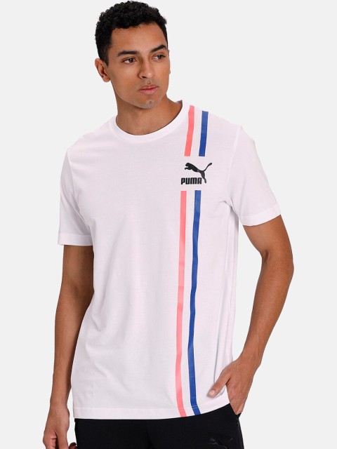 

Puma Men White Striped Round Neck T-shirt
