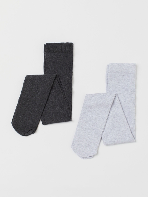 

H&M Girls 2-Pack Fine-Knit Tights, Grey