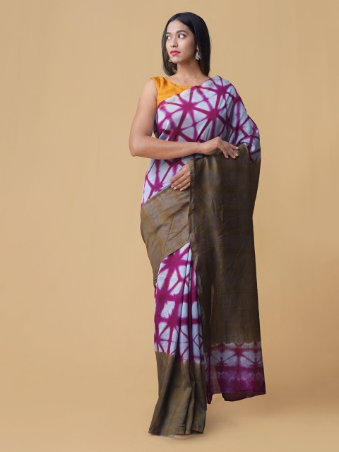 

Unnati Silks Purple & Olive Green Silk Cotton Printed Chanderi Saree