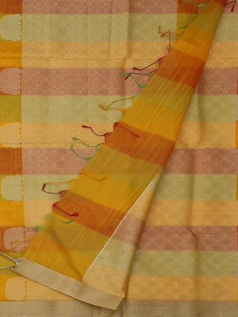

Pothys Yellow & Silver Cotton Blend Woven Design Saree