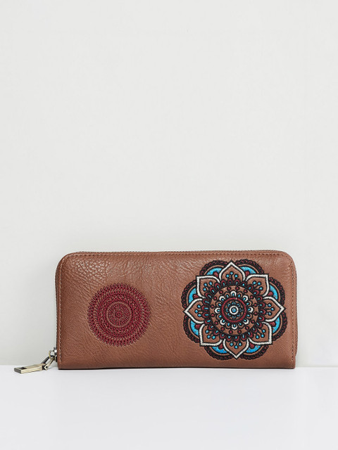 

max Women Tan & Black Self Design Zip Around Wallet