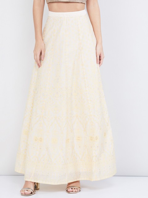 

max Women Off-White Woven Design Flared Maxi Skirt