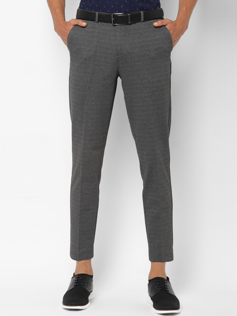 

Allen Solly Men Grey Slim Fit Self Design Regular Trousers
