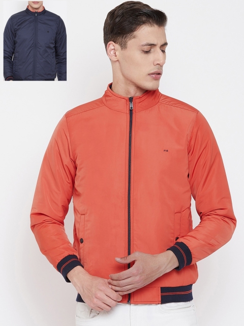 

Okane Men Orange & Navy Solid Reversible Bomber
