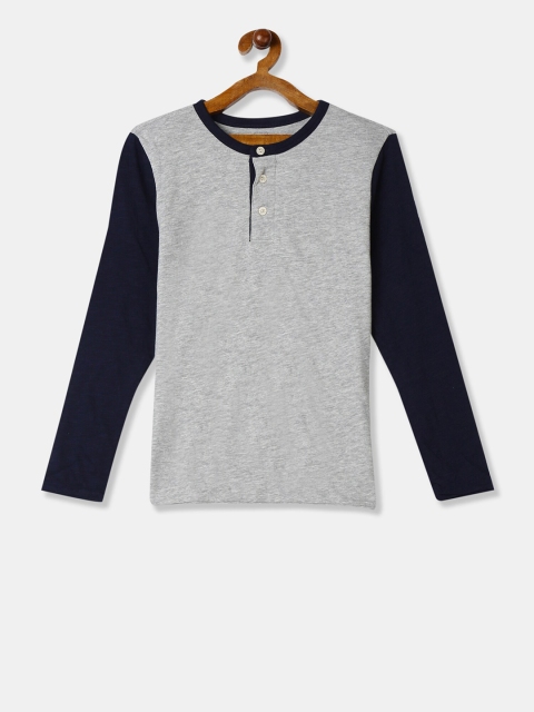 

GAP Boys Grey & Navy Blue Colourblocked Henley Neck T-shirt