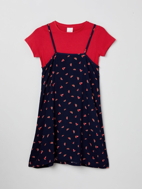 

max Girls Navy Blue Printed Pinafore Dress