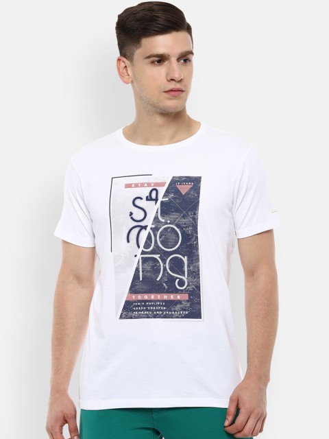 

Louis Philippe Jeans Men White Printed Round Neck T-shirt