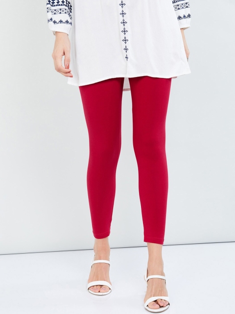 

max Women Fuchsia-Pink Solid Ankle-Length Leggings