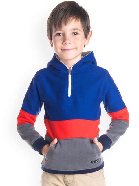 

Cherry Crumble Kids Blue & Grey Colourblocked Hooded Sweatshirt